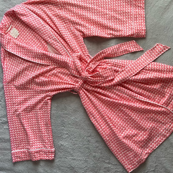 kate spade Other - Kate Spade Heart Print Wrap Lounge Robe Cotton Modal Stretch Pink White Medium